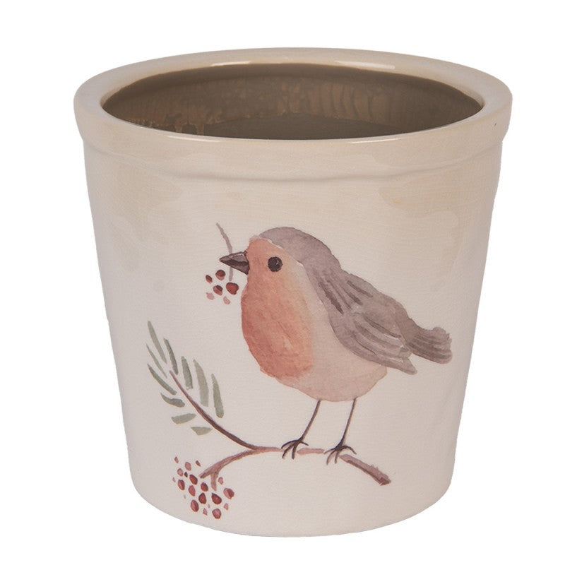 Bloempot Ø 17x16 cm Beige Keramiek Vogel - productfoto Noby's Kadoshop