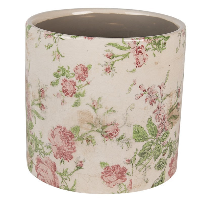 Bloempot Ø 17x16 cm Beige Roze Keramiek Bloemen Bloempot Binnen - productfoto Noby's Kadoshop