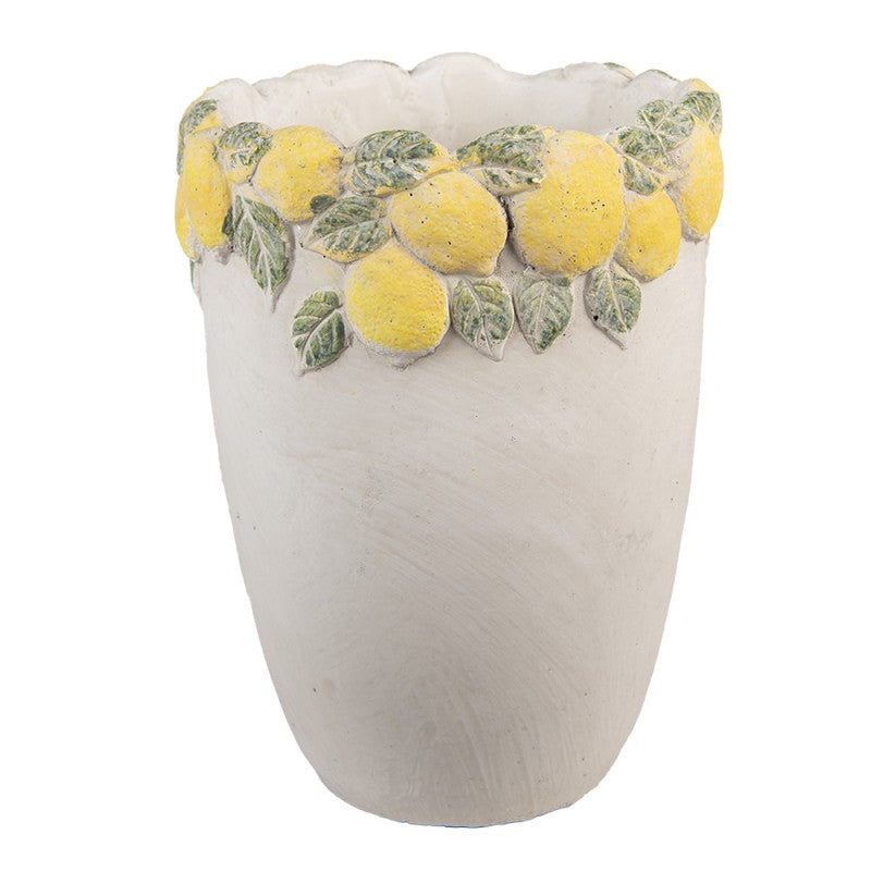Bloempot Ø 17x23 cm Wit Geel Steen Citroenen - productfoto Noby's Kadoshop