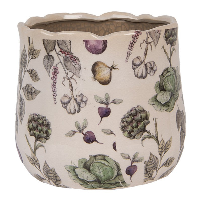 Bloempot Ø 18x16 cm Beige Keramiek Groenten - productfoto Noby's Kadoshop