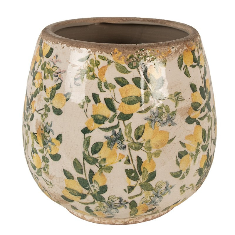 Bloempot Ø 18x17 cm Beige Geel Keramiek Citroenen Bloempot Binnen - productfoto Noby's Kadoshop