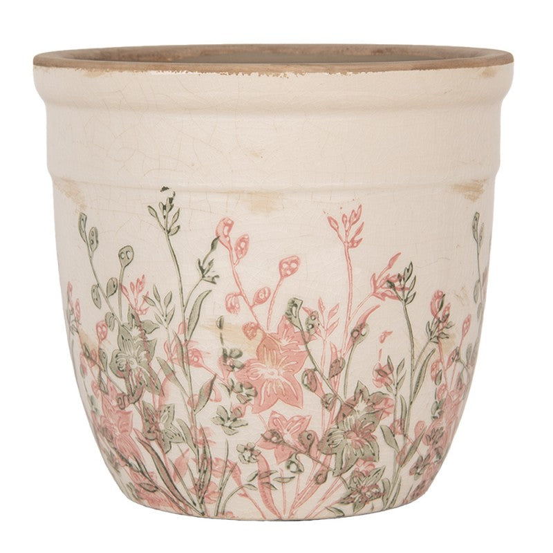 Bloempot Ø 18x17 cm Beige Keramiek Bloemen - productfoto Noby's Kadoshop