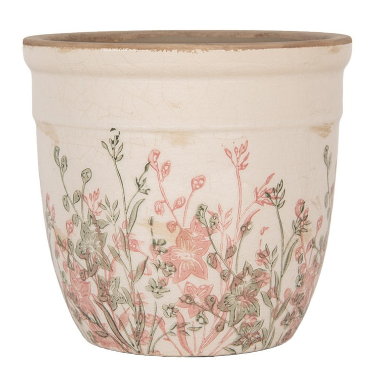 Bloempot Ø 18x17 cm Beige Keramiek Bloemen - productfoto Noby's Kadoshop