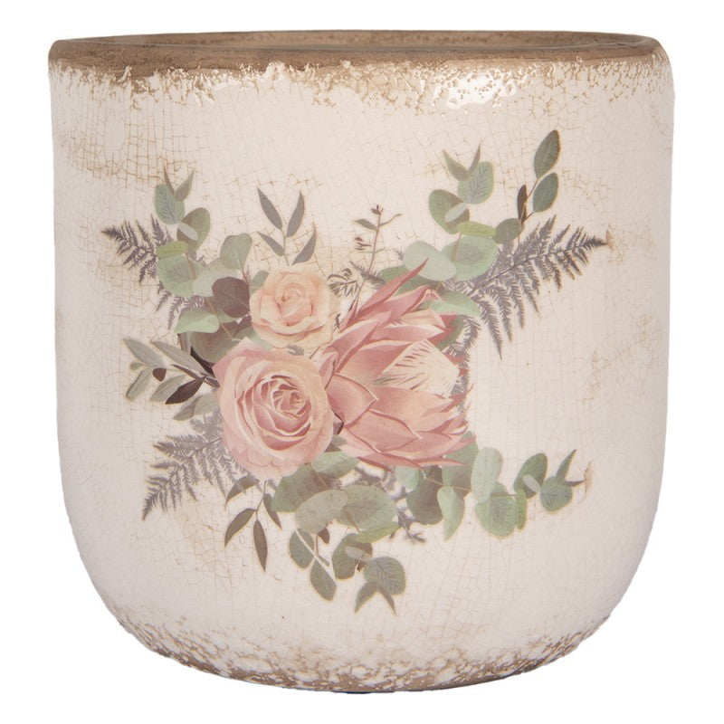 Bloempot Ø 18x17 cm Beige Keramiek Bloemen - productfoto Noby's Kadoshop