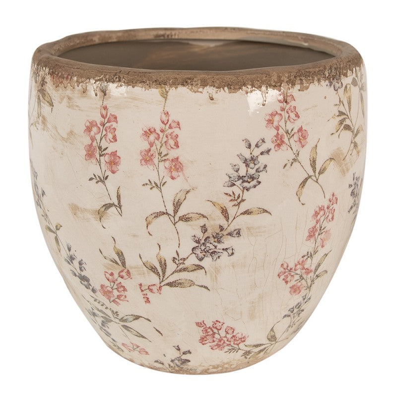 Bloempot Ø 18x17 cm Beige Roze Keramiek Bloemen Bloempot Binnen - productfoto Noby's Kadoshop