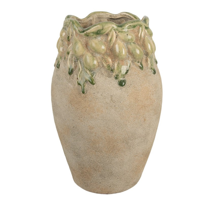 Bloempot Ø 18x27 cm Beige Terracotta Olijven - productfoto Noby's Kadoshop