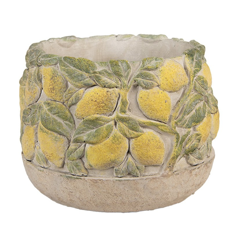 Bloempot Ø 19x15 cm Beige Steen Citroenen - productfoto Noby's Kadoshop