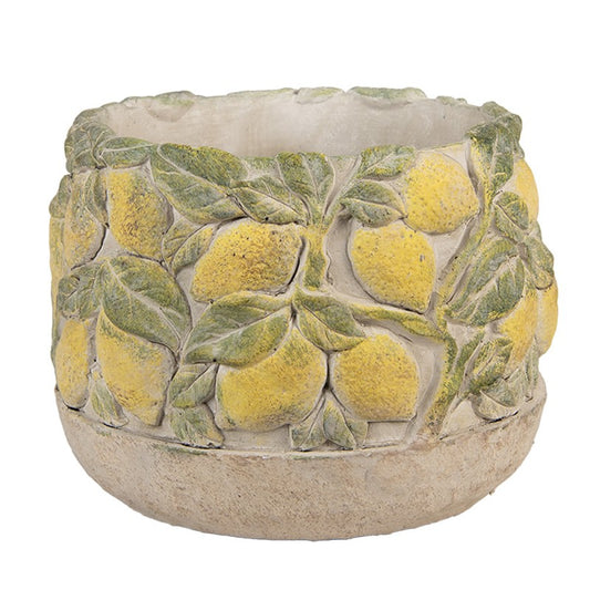 Bloempot Ø 19x15 cm Beige Steen Citroenen - productfoto Noby's Kadoshop