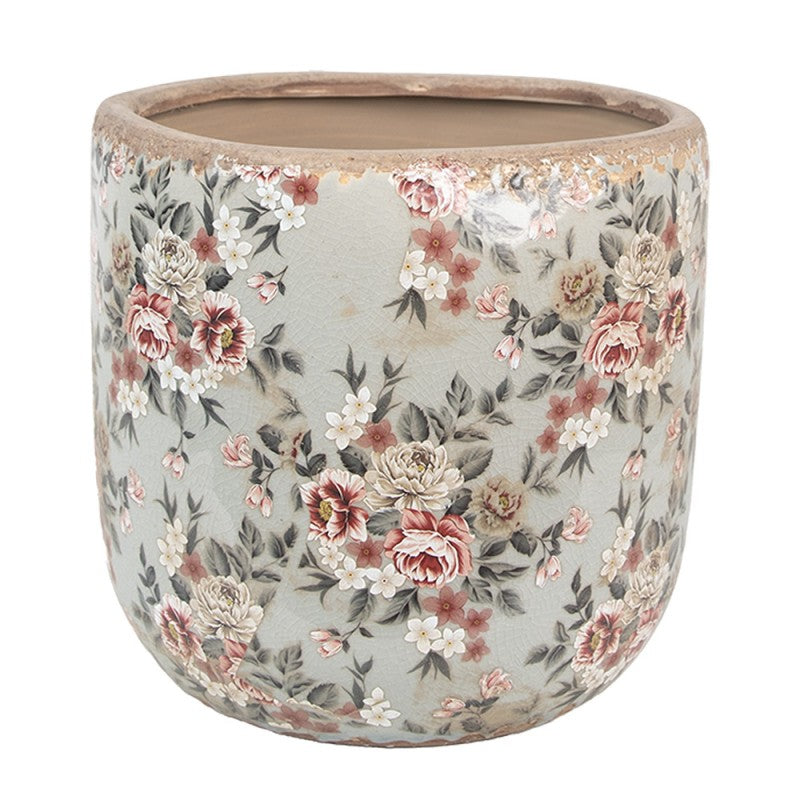 Bloempot Ø 19x18 cm Grijs Keramiek Bloemen - productfoto Noby's Kadoshop