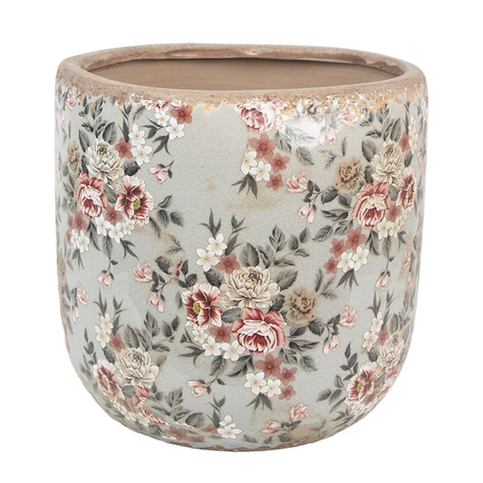 Bloempot Ø 19x18 cm Grijs Keramiek Bloemen - productfoto Noby's Kadoshop