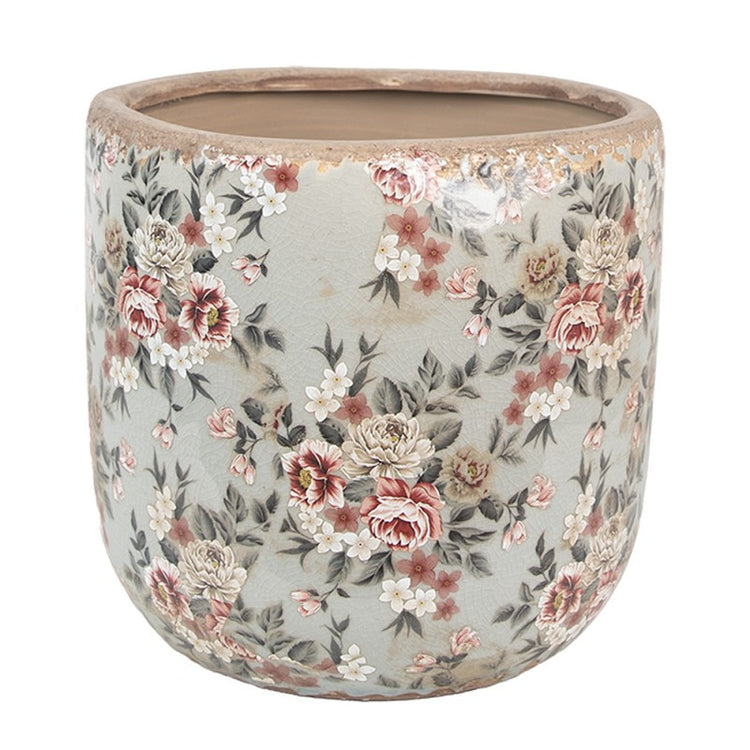 Bloempot Ø 19x18 cm Grijs Keramiek Bloemen - productfoto Noby's Kadoshop