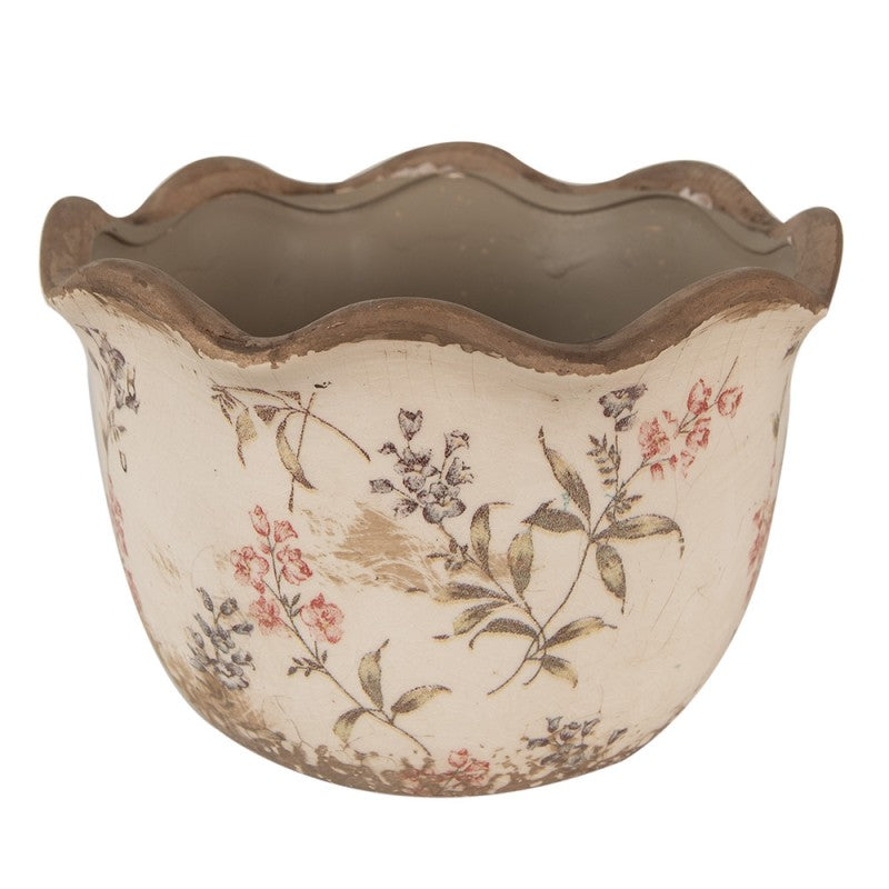 Bloempot Ø 20x13 cm Beige Roze Keramiek Bloemen Bloempot Binnen - productfoto Noby's Kadoshop