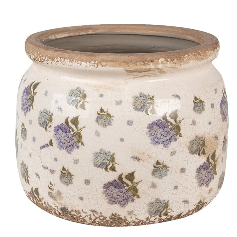 Bloempot Ø 20x15 cm Beige Blauw Keramiek Bloemen Bloempot Binnen - productfoto Noby's Kadoshop