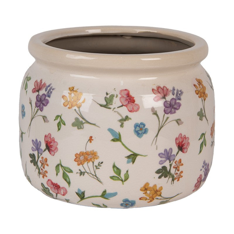 Bloempot Ø 20x15 cm Beige Keramiek Bloemen - productfoto Noby's Kadoshop