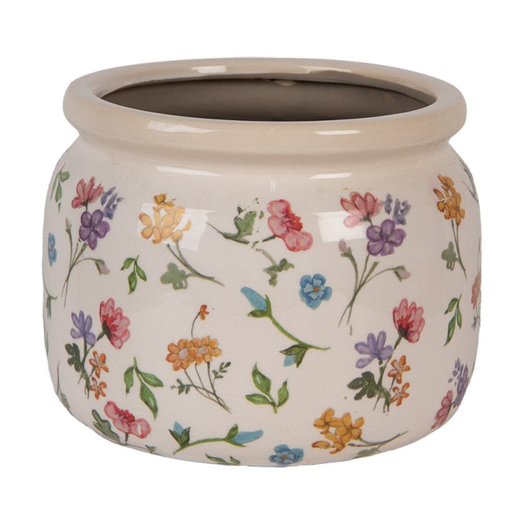 Bloempot Ø 20x15 cm Beige Keramiek Bloemen - productfoto Noby's Kadoshop