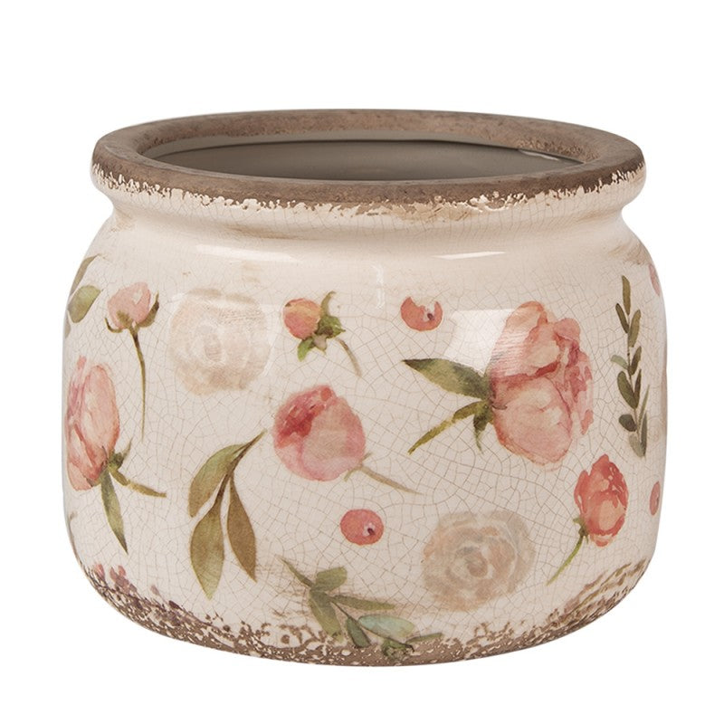 Bloempot Ø 20x15 cm Beige Roze Keramiek Bloemen Bloempot Binnen - productfoto Noby's Kadoshop