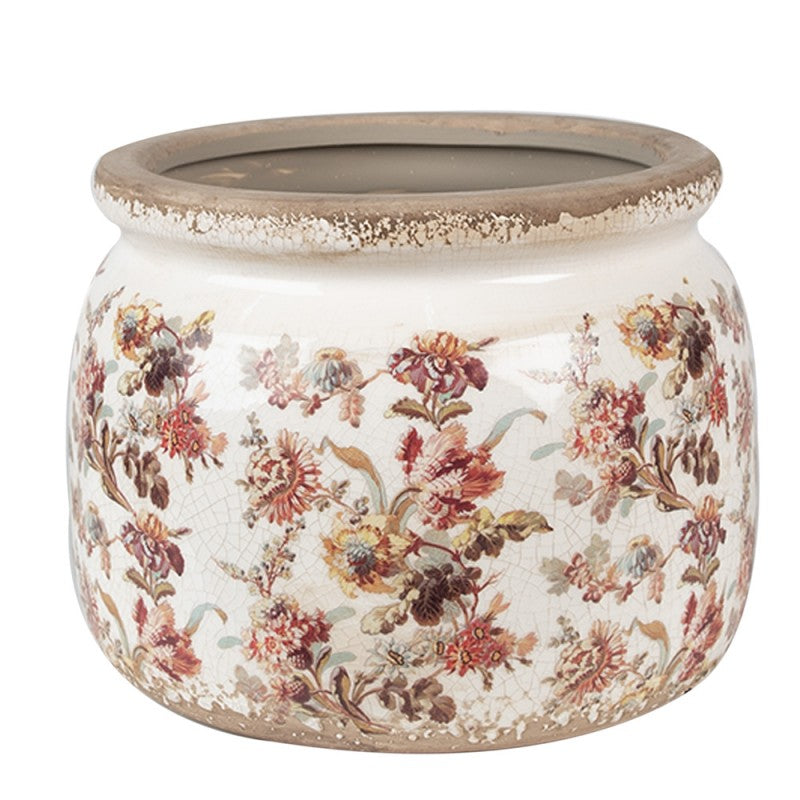 Bloempot Ø 20x15 cm Beige Roze Keramiek Bloemen Bloempot Binnen - productfoto Noby's Kadoshop