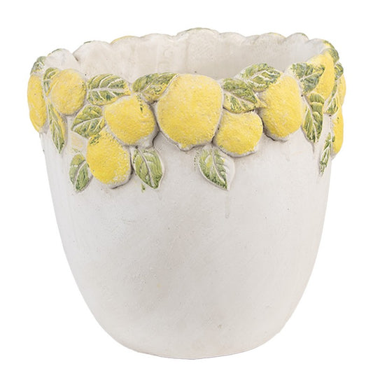 Bloempot Ø 20x19 cm Wit Geel Steen Citroenen - productfoto Noby's Kadoshop