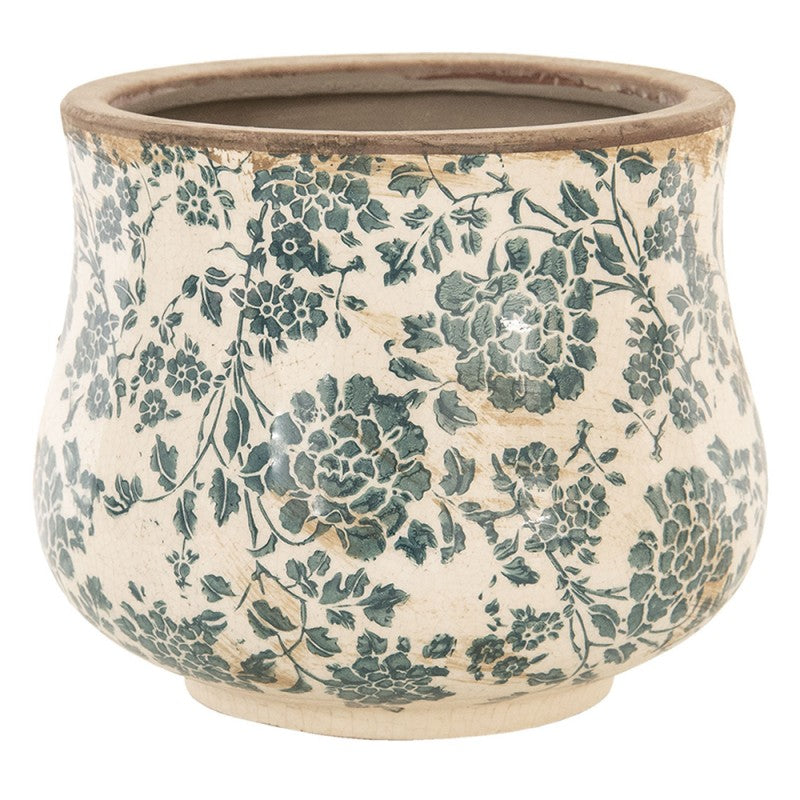Bloempot Ø 21x17 cm Beige Groen Keramiek Bloemen Bloempot Binnen - productfoto Noby's Kadoshop