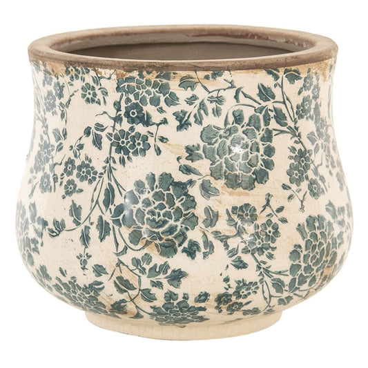Bloempot Ø 21x17 cm Beige Groen Keramiek Bloemen Bloempot Binnen - productfoto Noby's Kadoshop