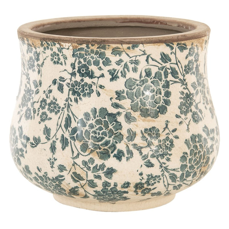 Bloempot Ø 21x17 cm Beige Groen Keramiek Bloemen Bloempot Binnen - productfoto Noby's Kadoshop