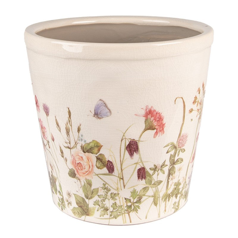 Bloempot Ø 21x19 cm Roze Beige Keramiek Bloemen Bloempot Binnen - productfoto Noby's Kadoshop