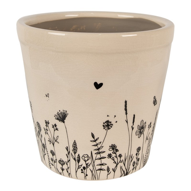 Bloempot Ø 21x20 cm Beige Zwart Keramiek Bloemen Bloempot Binnen - productfoto Noby's Kadoshop