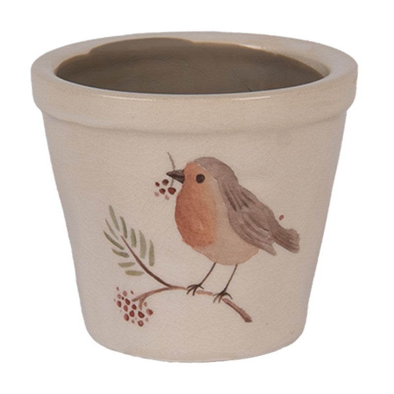 Bloempot Ø 8x7 cm Beige Keramiek Vogel - productfoto Noby's Kadoshop