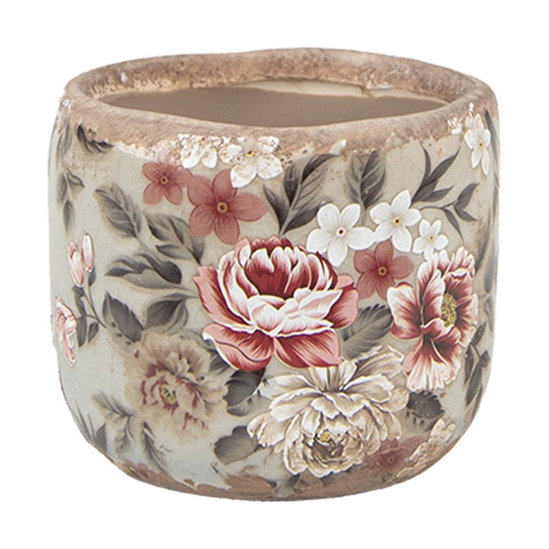 Bloempot Ø 8x7 cm Grijs Keramiek Bloemen - productfoto Noby's Kadoshop