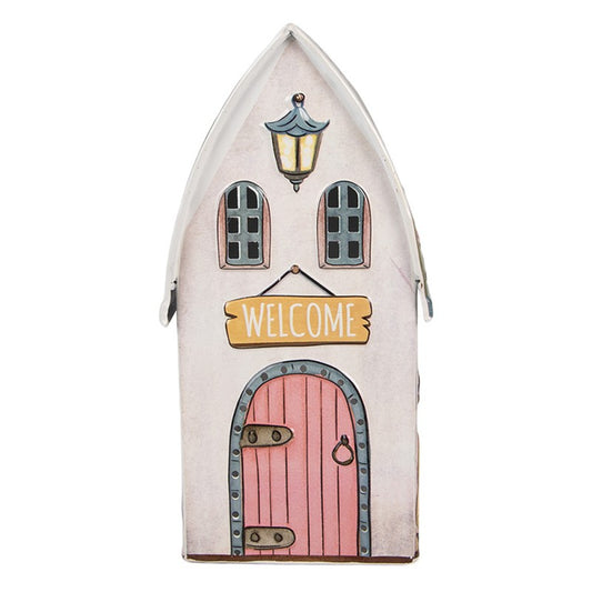 Decoratie Beeld Huis 12x11x23 cm Beige Metaal - productfoto Noby's Kadoshop