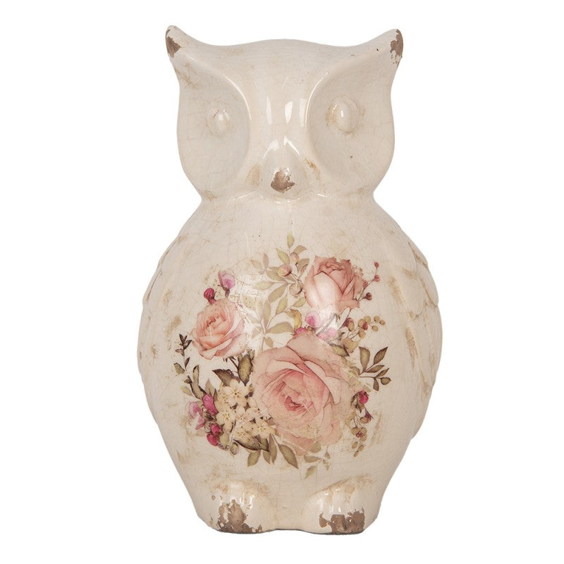 Decoratie Beeld Uil 13x12x21 cm Beige Keramiek Bloemen - productfoto Noby's Kadoshop