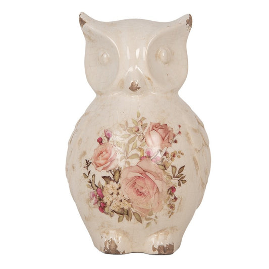 Decoratie Beeld Uil 13x12x21 cm Beige Keramiek Bloemen - productfoto Noby's Kadoshop
