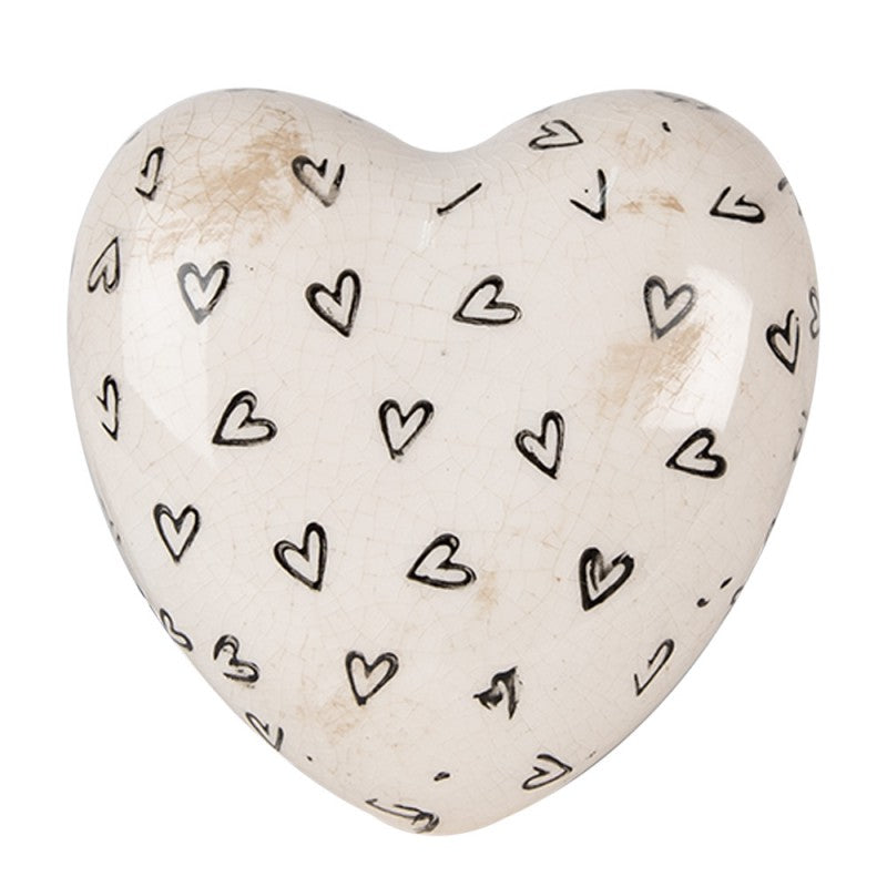 Decoratie Hart 11x11x4 cm Beige Zwart Keramiek Hartjes Woondecoratie - productfoto Noby's Kadoshop