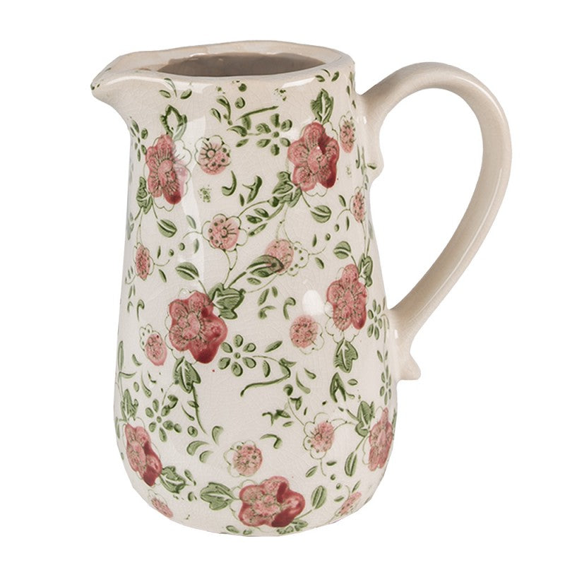 Decoratie Kan 16x11x18 cm Roze Beige Keramiek Bloemen Waterkan - productfoto Noby's Kadoshop