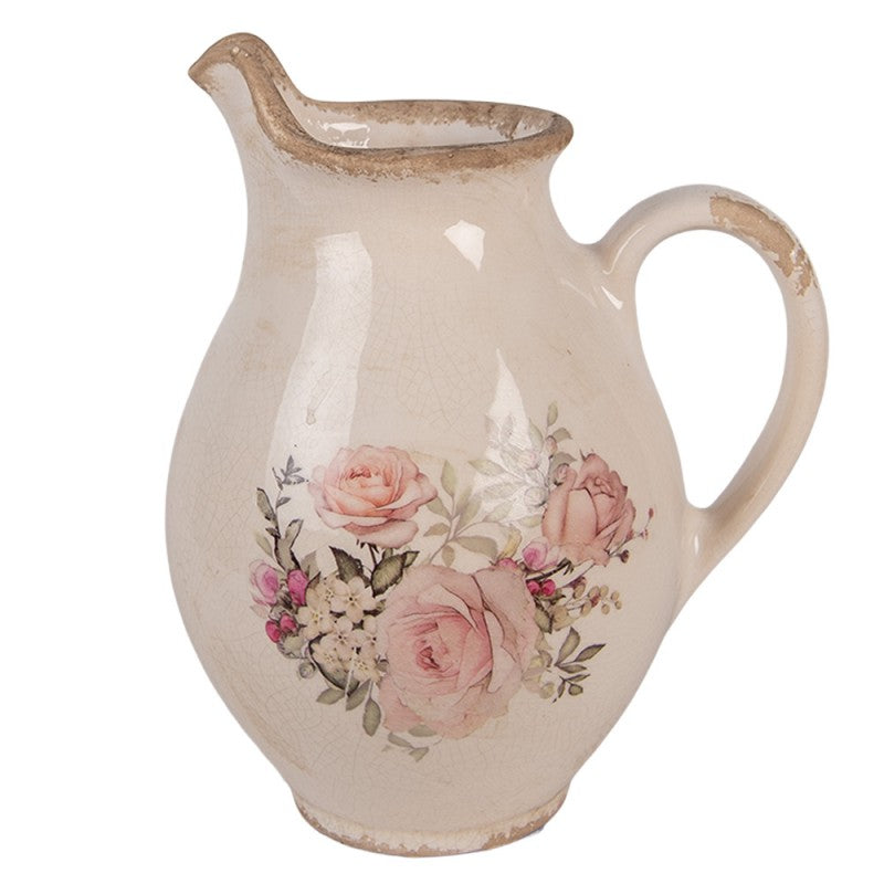 Decoratie Kan 16x12x19 cm Beige Keramiek Bloemen - productfoto Noby's Kadoshop