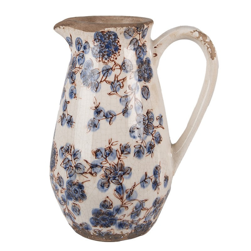 Decoratie Kan 17x13x22 cm Beige Blauw Keramiek Bloemen Schenkkan - productfoto Noby's Kadoshop