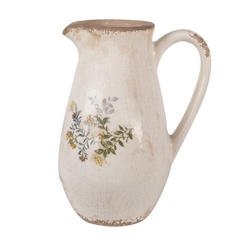Decoratie Kan 17x13x22 cm Beige Geel Keramiek Bloemen Schenkkan - productfoto Noby's Kadoshop