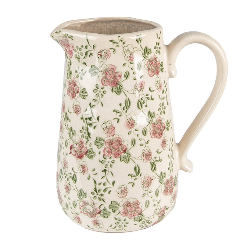 Decoratie Kan 20x14x23 cm Roze Beige Keramiek Bloemen Waterkan - productfoto Noby's Kadoshop