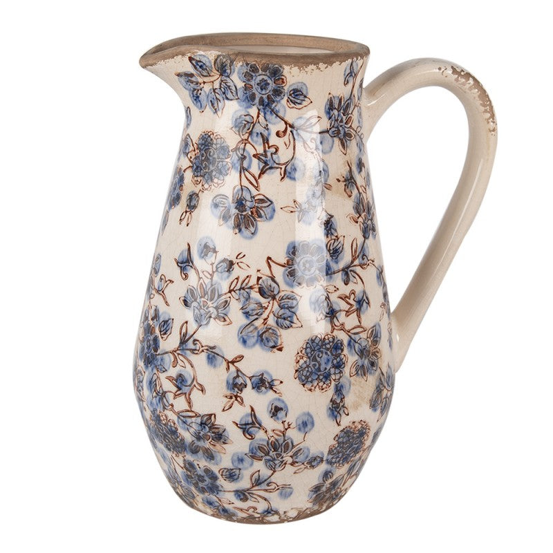 Decoratie Kan 20x14x25 cm Beige Blauw Keramiek Bloemen Schenkkan - productfoto Noby's Kadoshop