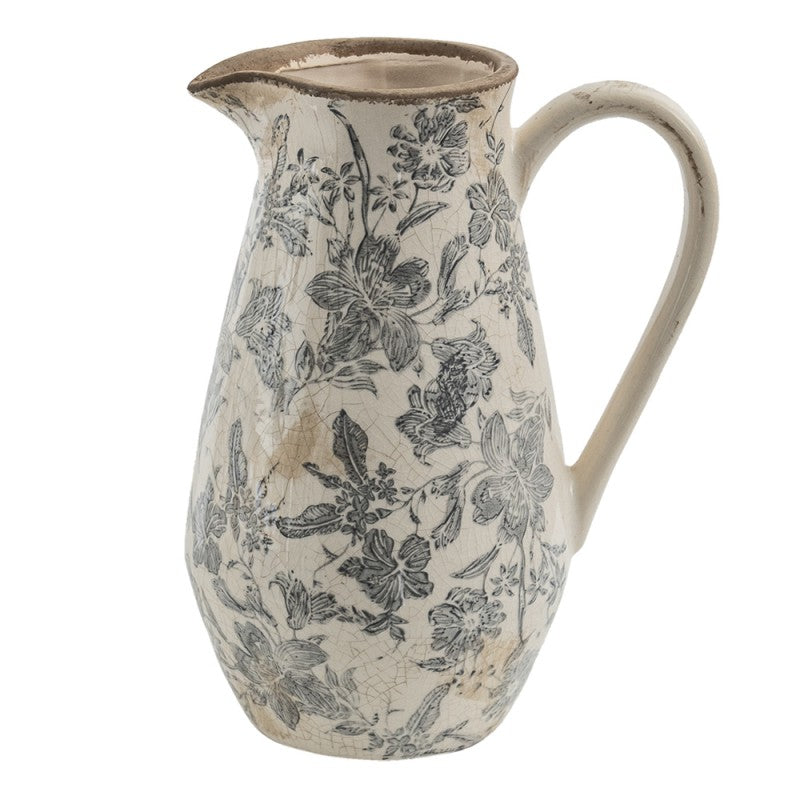 Decoratie Kan 20x14x25 cm Grijs Beige Keramiek Bloemen - productfoto Noby's Kadoshop