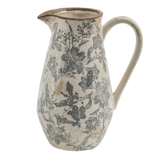 Decoratie Kan 20x14x25 cm Grijs Beige Keramiek Bloemen - productfoto Noby's Kadoshop