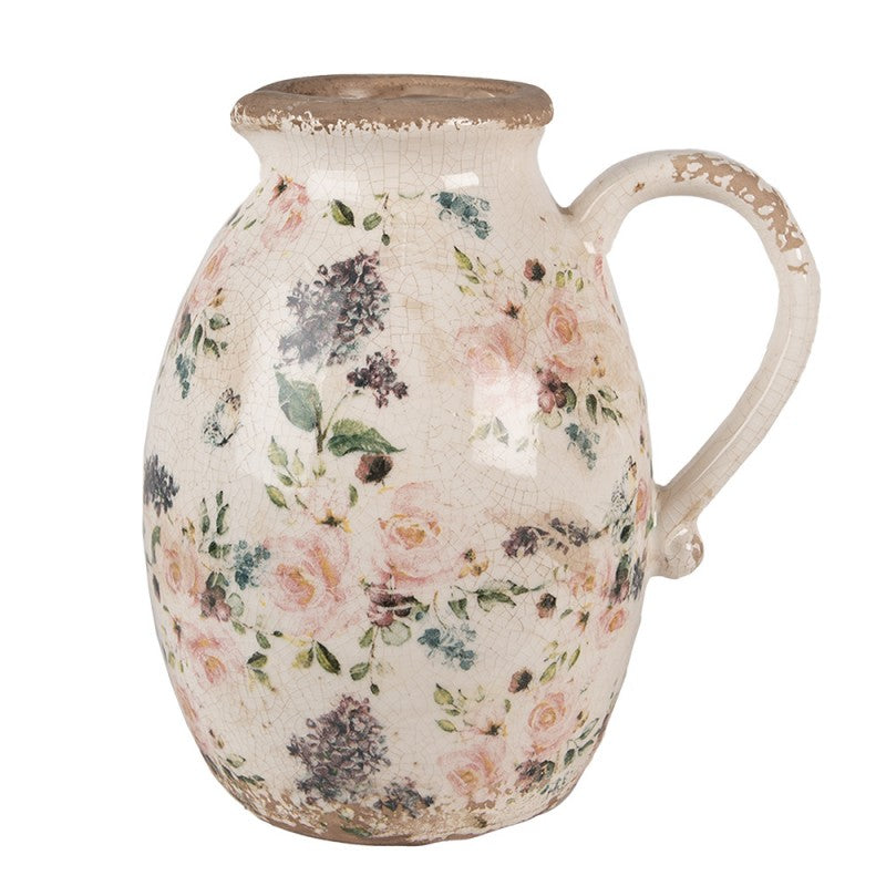 Decoratie Kan 20x16x22 cm Beige Roze Keramiek Bloemen Schenkkan - productfoto Noby's Kadoshop