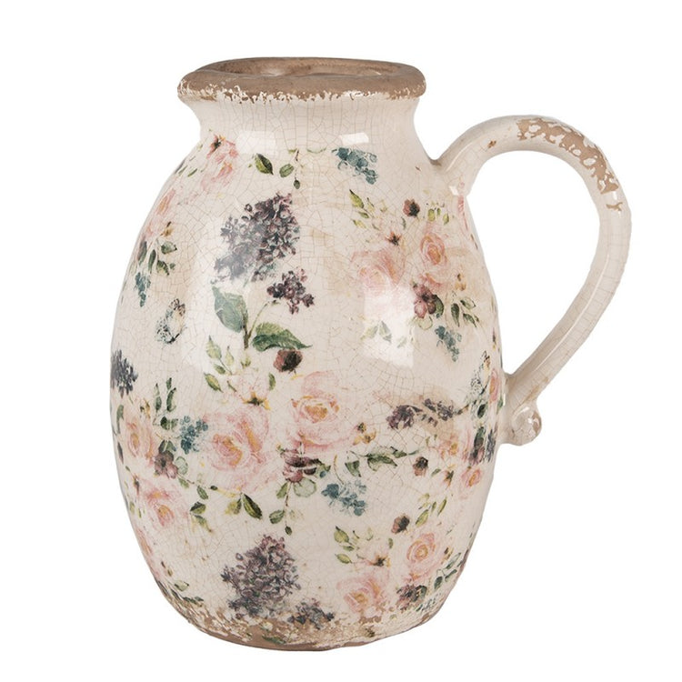 Decoratie Kan 20x16x22 cm Beige Roze Keramiek Bloemen Schenkkan - productfoto Noby's Kadoshop