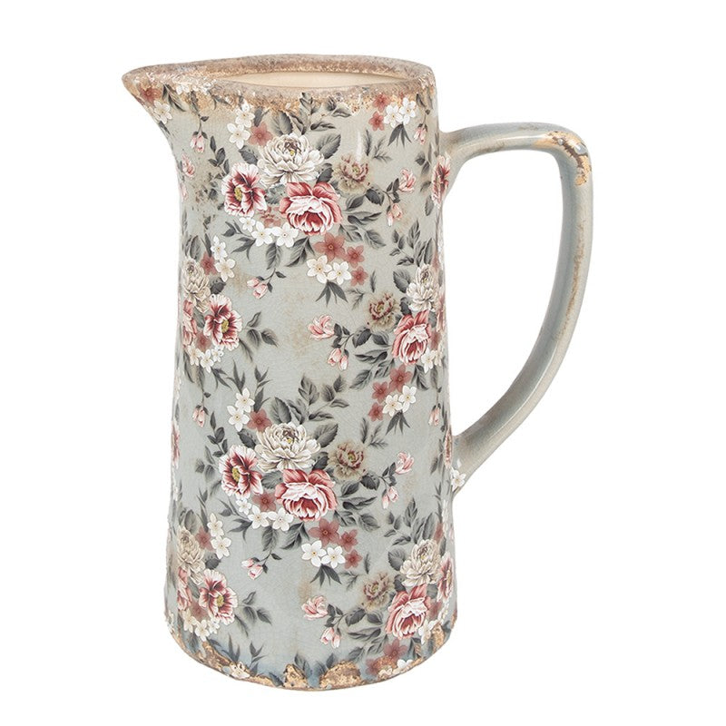 Decoratie Kan 21x14x26 cm Grijs Keramiek Bloemen - productfoto Noby's Kadoshop