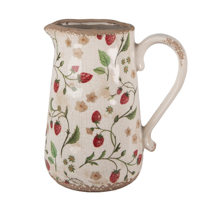 Decoratie Kan 21x15x23 cm Beige Rood Keramiek Aardbeien Schenkkan - productfoto Noby's Kadoshop