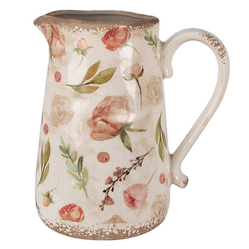 Decoratie Kan 21x15x23 cm Beige Roze Keramiek Bloemen Schenkkan - productfoto Noby's Kadoshop