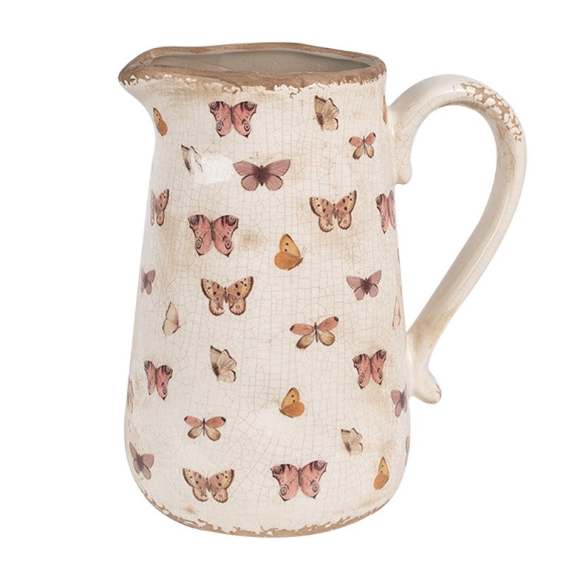 Decoratie Kan 21x15x23 cm Beige Roze Keramiek Vlinders Schenkkan - productfoto Noby's Kadoshop