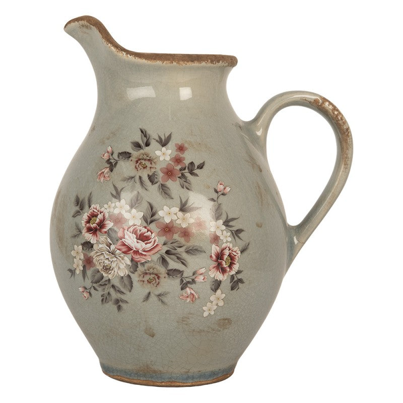 Decoratie Kan 21x16x24 cm Grijs Keramiek Bloemen - productfoto Noby's Kadoshop