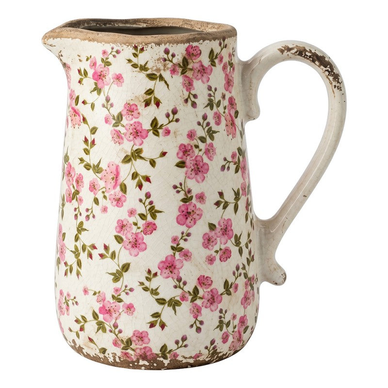 Decoratie Kan Beige Keramiek Bloemen - productfoto Noby's Kadoshop