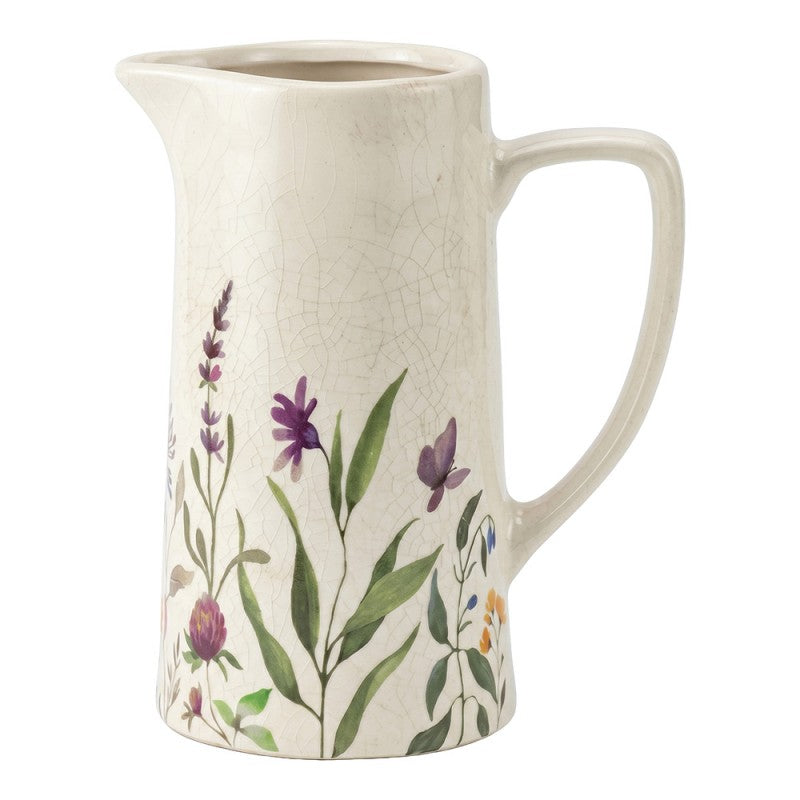 Decoratie Kan Beige Keramiek Bloemen - productfoto Noby's Kadoshop